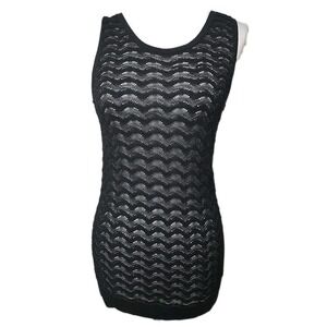 Ann Taylor LOFT Black Mesh Long-Length Tank Top (Shell)  Small